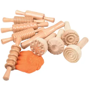 10-Piece Classic Wood Dough Tool Set | Sensory Play with Rolling Pins & Stampers