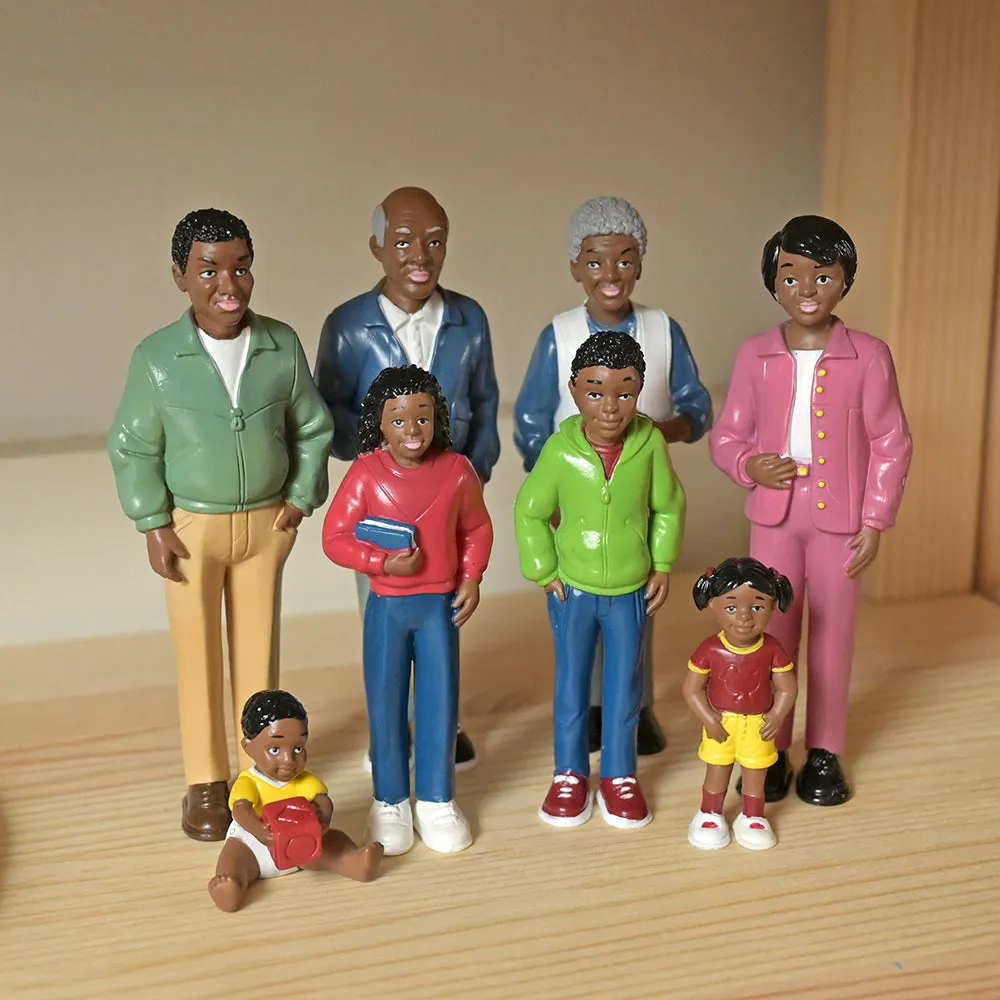 African American Pretend Play Vinyl Family Figurines | 8 Piece Set