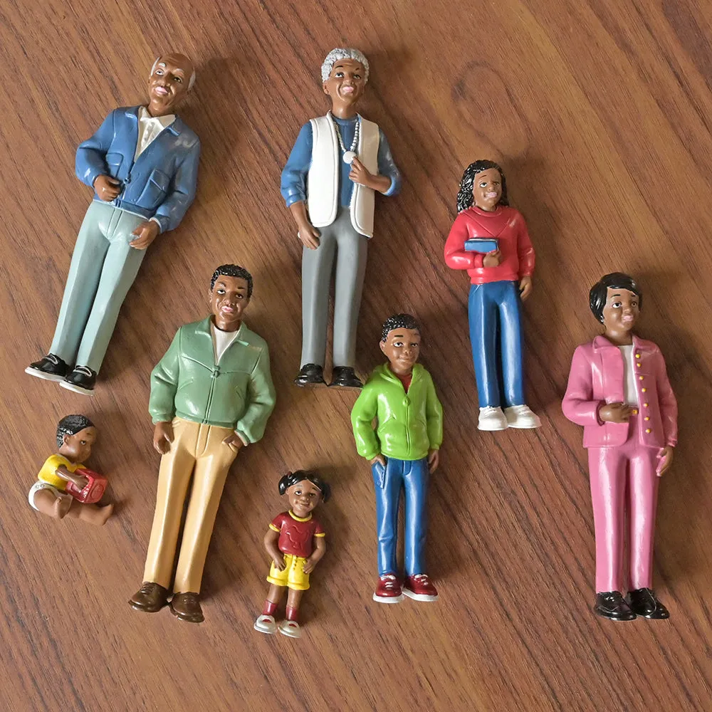 African American Pretend Play Vinyl Family Figurines | 8 Piece Set