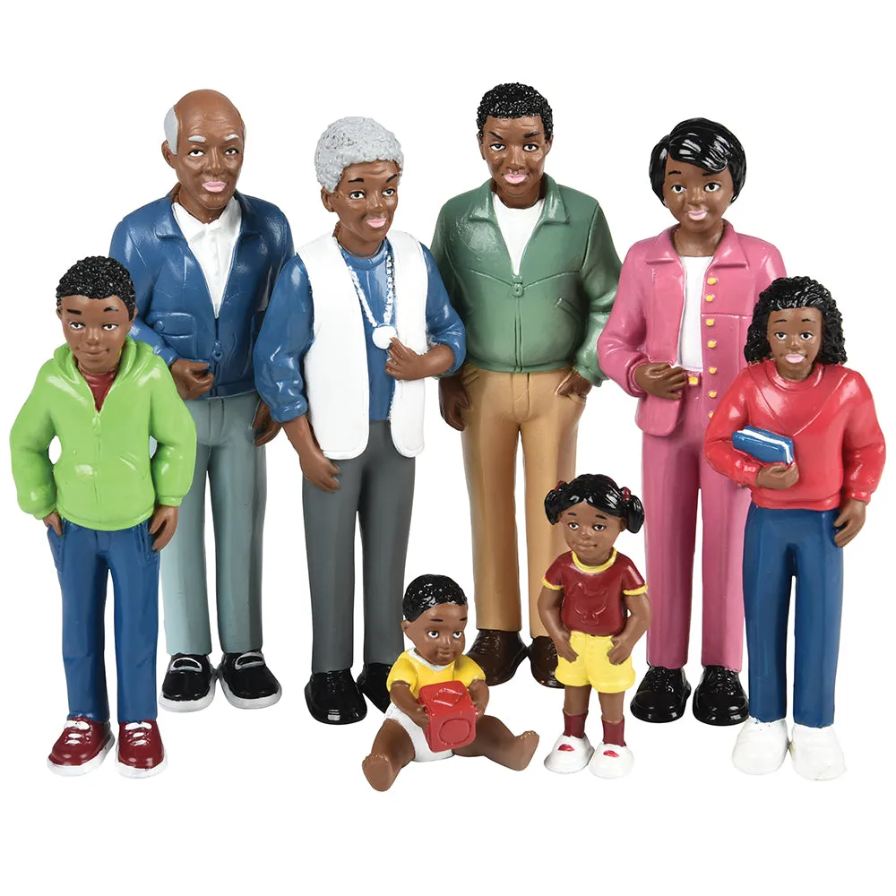 African American Pretend Play Vinyl Family Figurines | 8 Piece Set