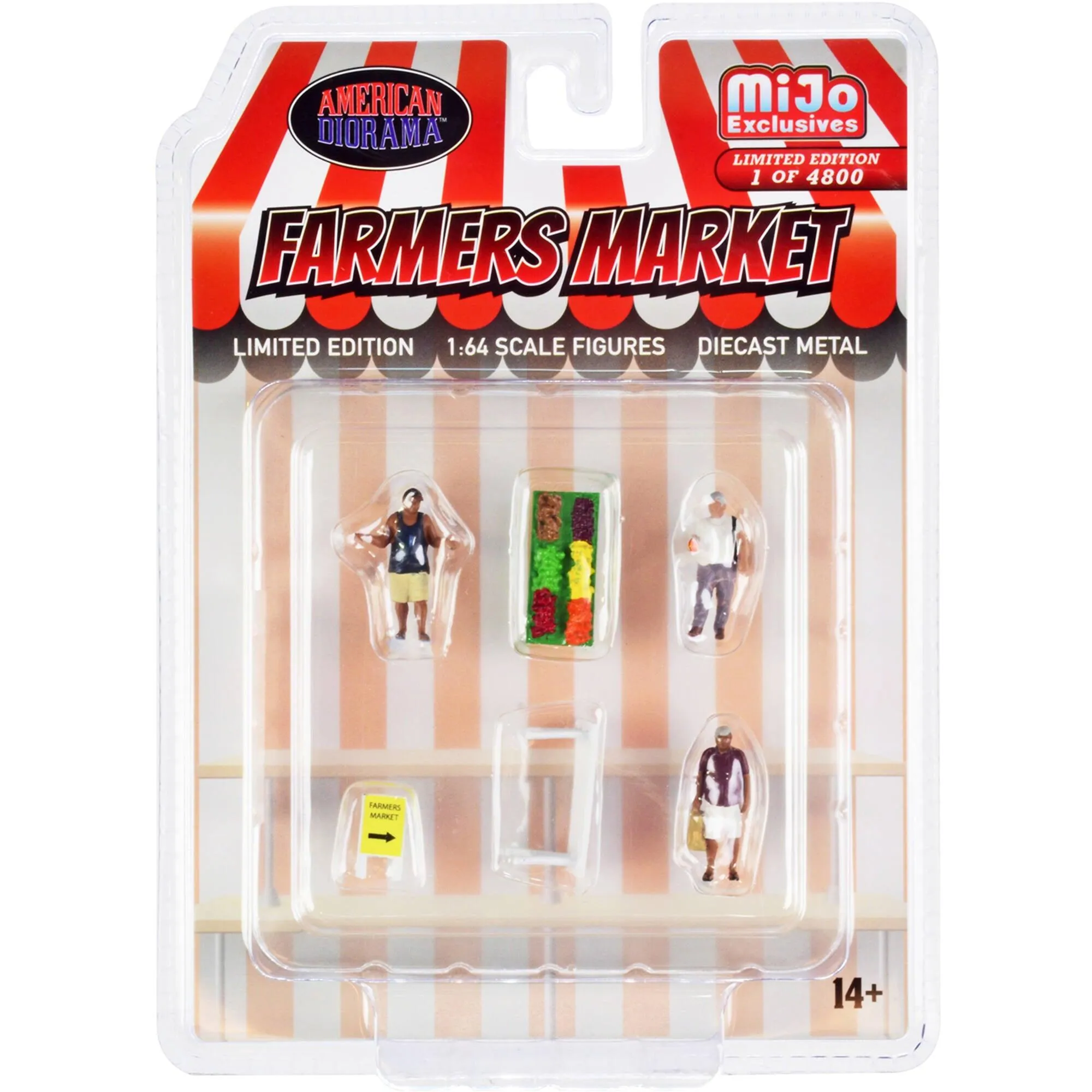American Diorama 1/64 Scale Set - Farmers Market 3 Figures and 3 Accessories, 6 pc