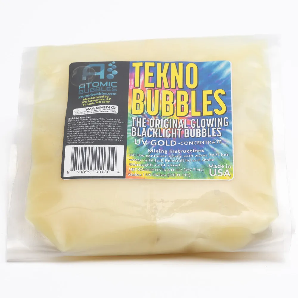 Atomic Bubbles Tekno Bubbles - Gold UV Glowing Bubble Refill - 128oz