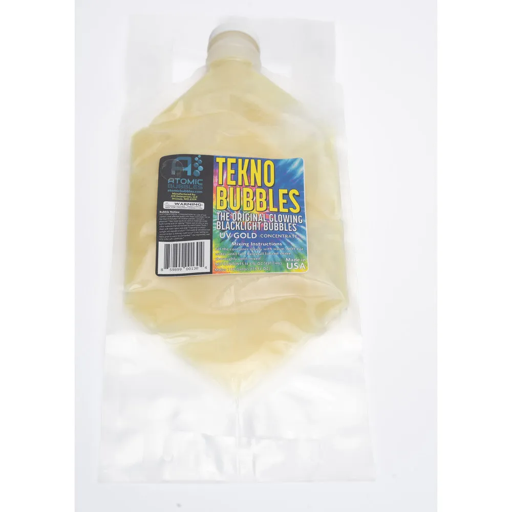 Atomic Bubbles Tekno Bubbles - Gold UV Glowing Bubble Refill - 128oz