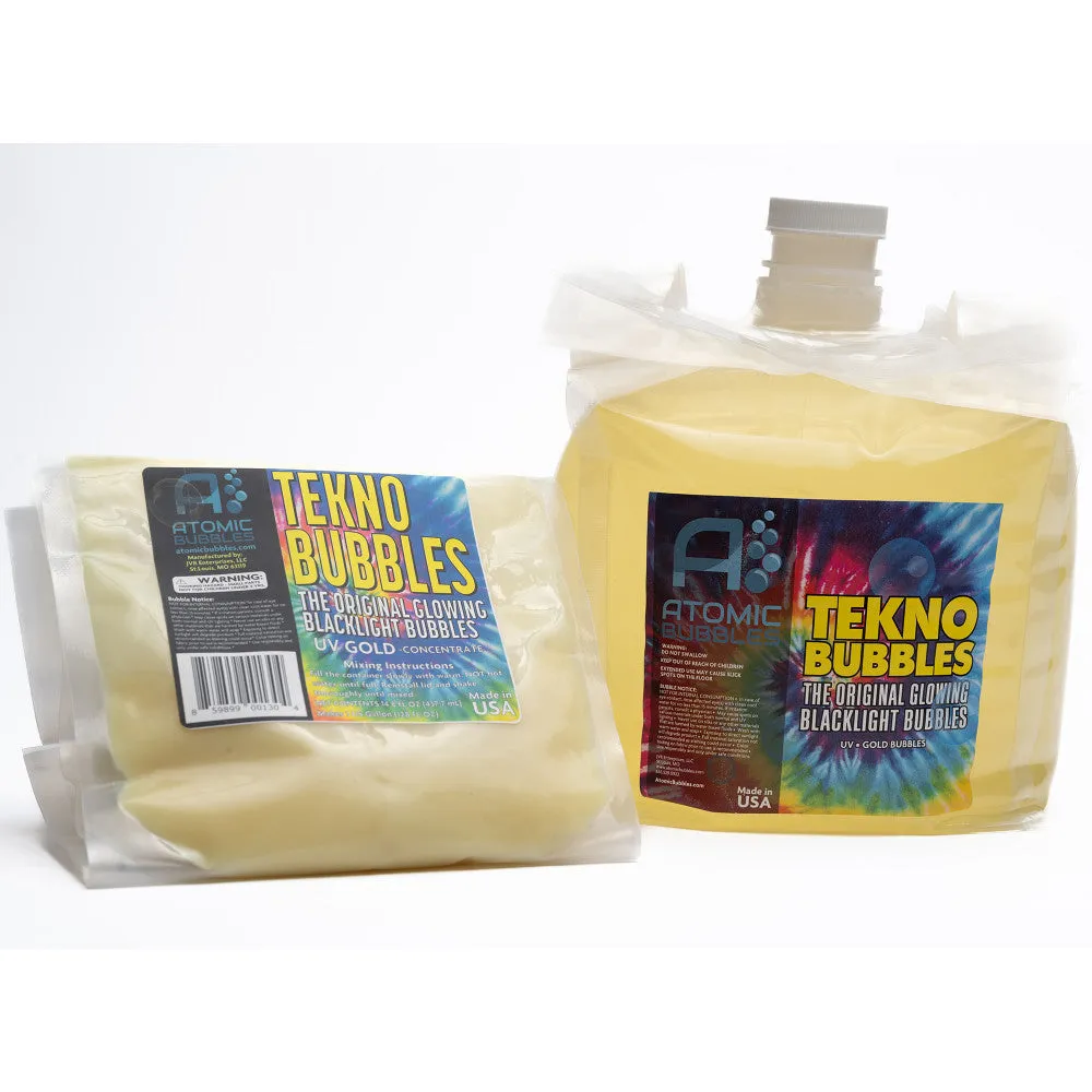 Atomic Bubbles Tekno Bubbles - Gold UV Glowing Bubble Refill - 128oz