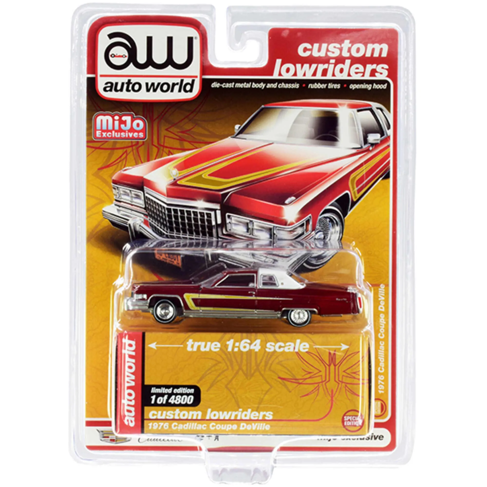 Autoworld 1/64 Diecast Model Car - 1976 Cadillac Coupe DeVille Burgundy and White