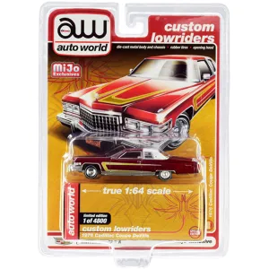 Autoworld 1/64 Diecast Model Car - 1976 Cadillac Coupe DeVille Burgundy and White