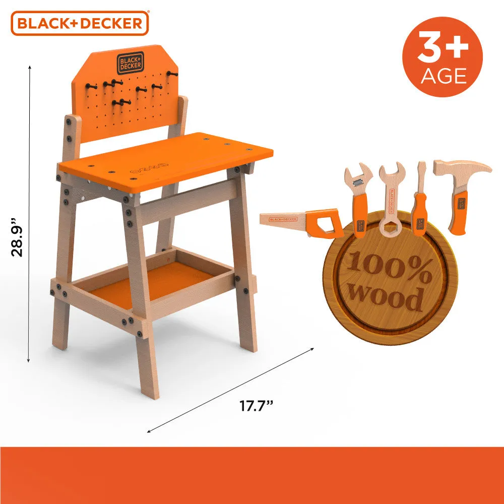 Black & Decker 6-Piece Kids Workbench & Wooden Tool Set - Pretend Play