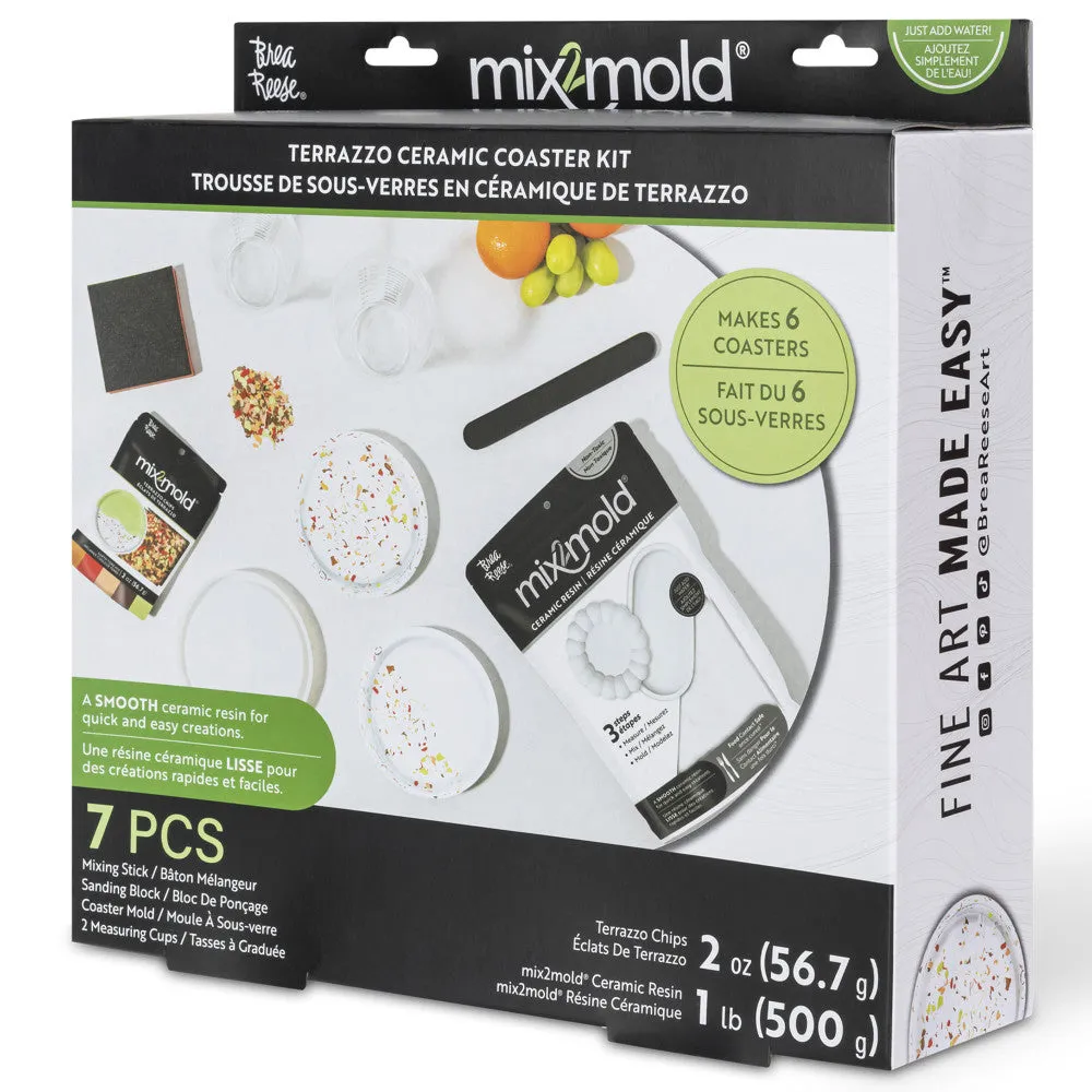 Brea Reese Mix2Mold Pastel Terrazzo DIY Ceramic Coaster Kit - Creates 6 Coasters