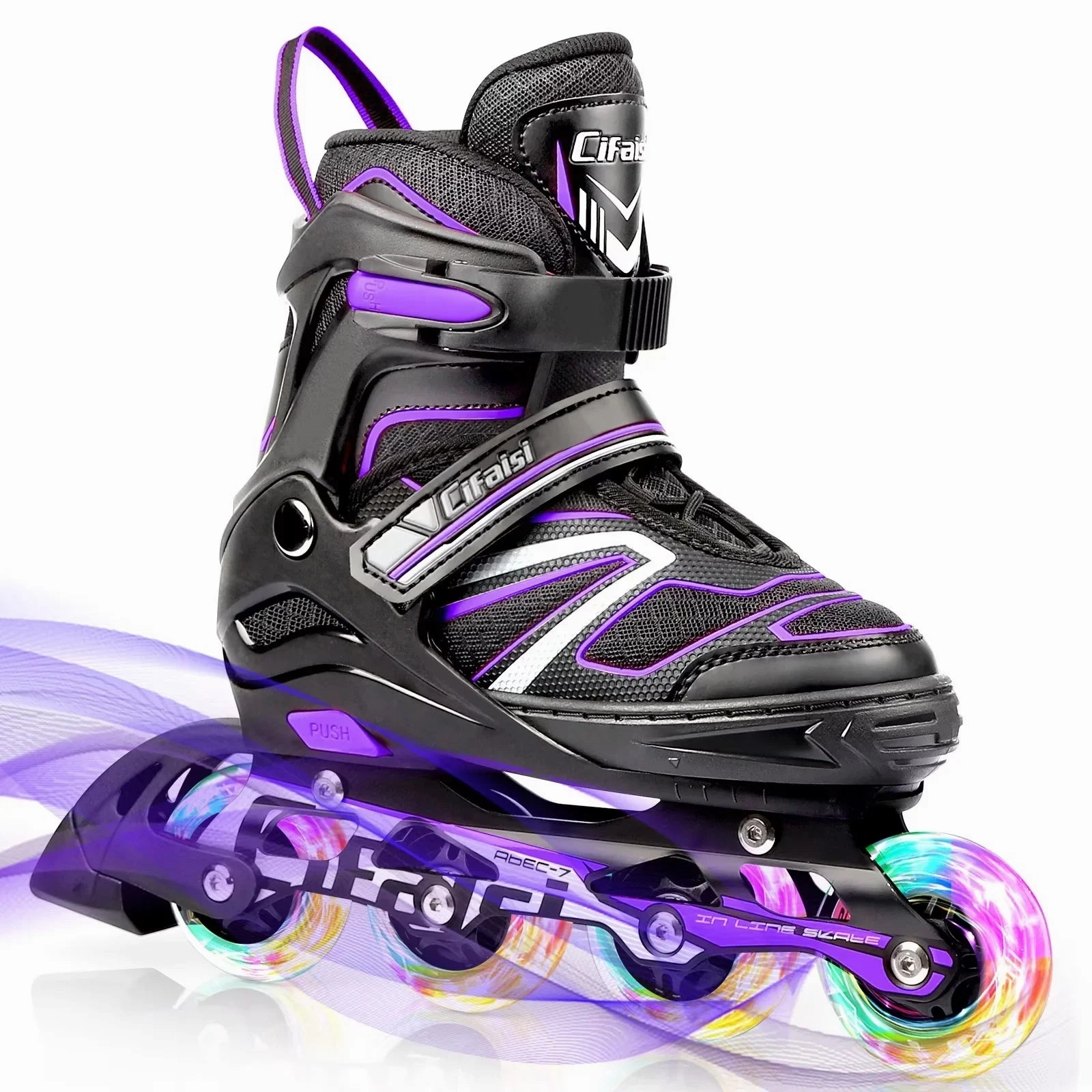 Cifaisi C3-Purple-L Adjustable Inline Skates with Illuminating Wheels for Kids, Purple, L