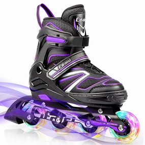 Cifaisi C3-Purple-L Adjustable Inline Skates with Illuminating Wheels for Kids, Purple, L