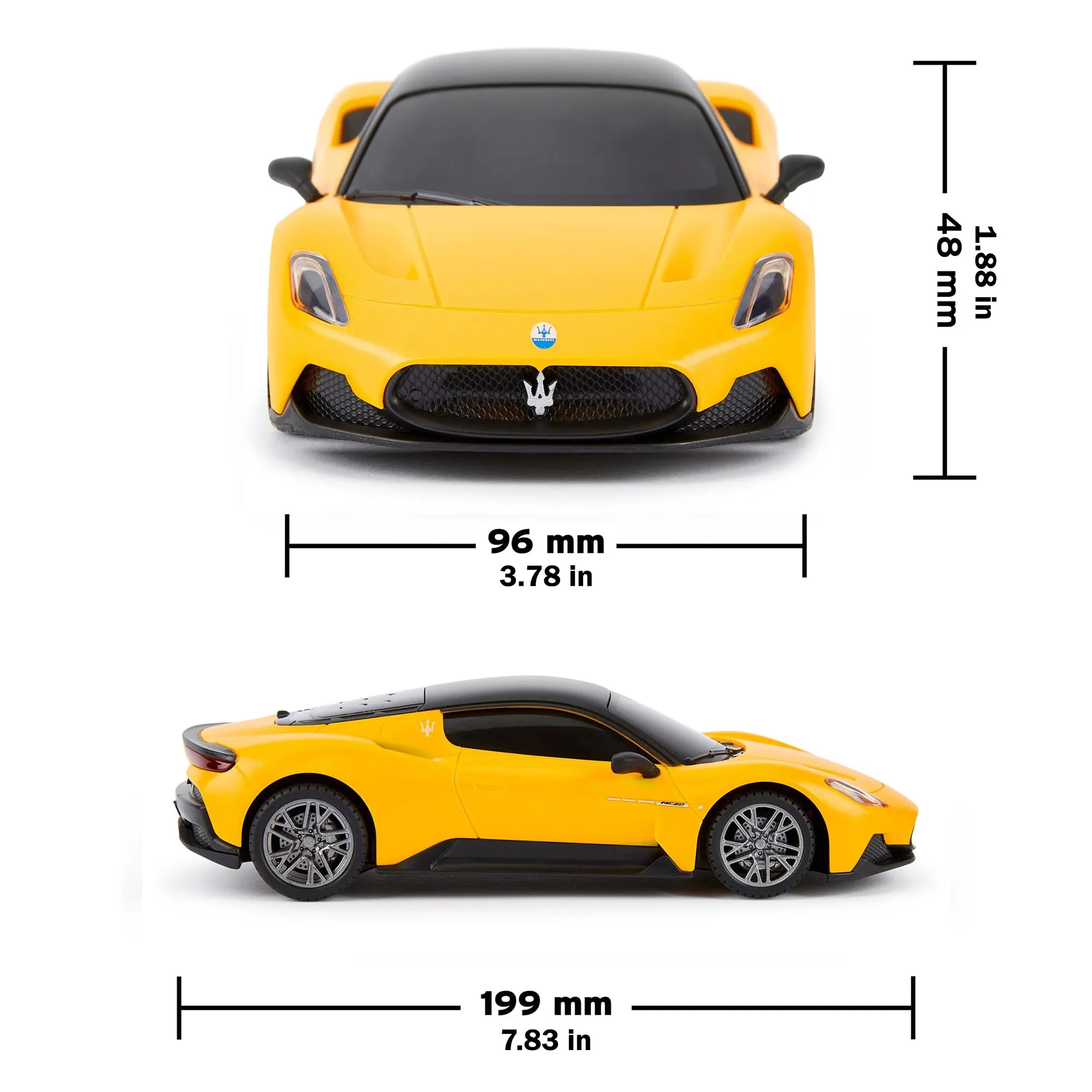 CMJ RC Cars: Maserati MC20 - 1:24 Scale Yellow Radio Control Sports Car with LED Headlights