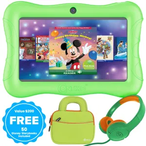 Contixo 7" Kids Tablet Bundle, 50 FREE Disney eBooks, Learning Android Tablet for kids 3-12, 32GB, Parental Controls, Kid-Proof Case with Kickstand, Includes Headphones, Carrying Case - Green