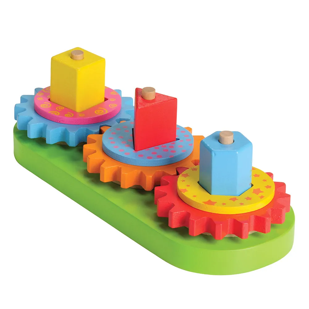 Geared Shape Toddler Puzzle | Wooden Gear and Shape Matching 13-Piece Set