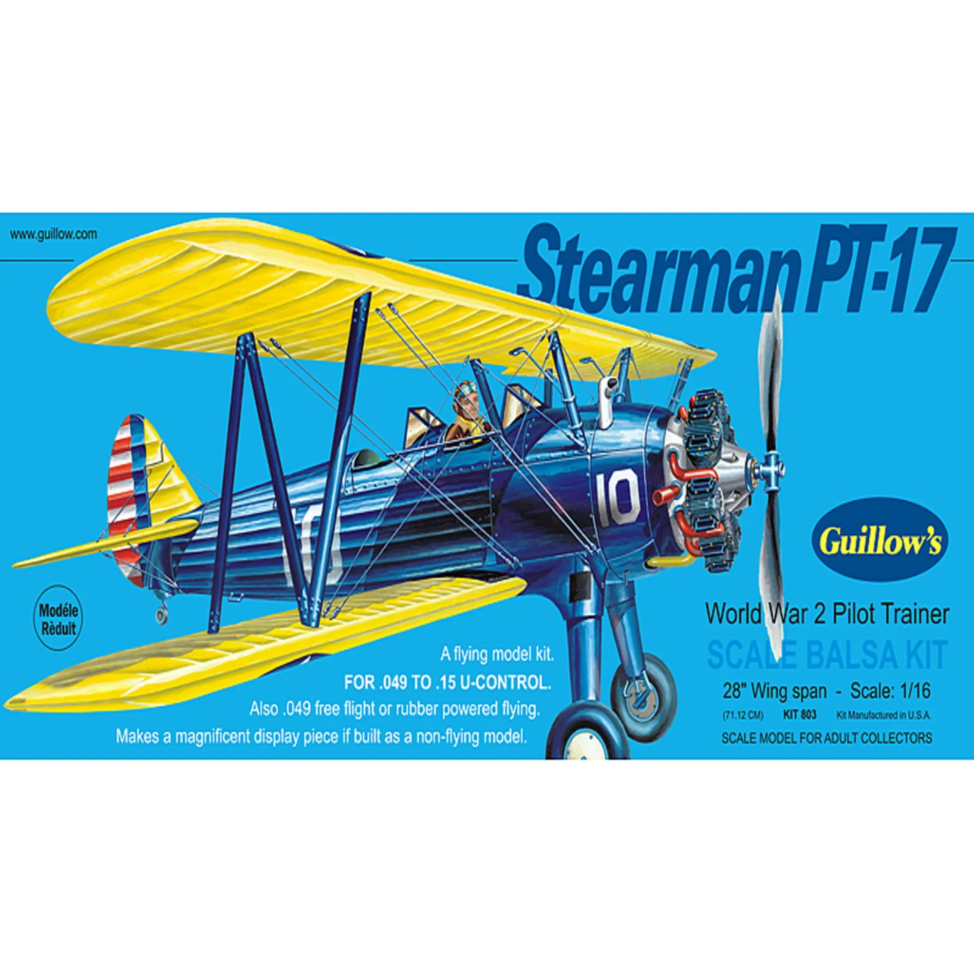 Guillow's Stearman PT-17 1/16 Scale Model Kit with 28" Wingspan