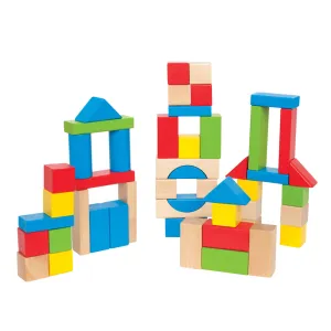 Hape 50-Piece Maple Wood Kids Building Blocks Set - Colorful Stacking Blocks