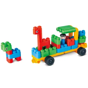 Hape PolyM Zoo Keeper 'n Cars Kit - 40pc Creative Building Blocks Set