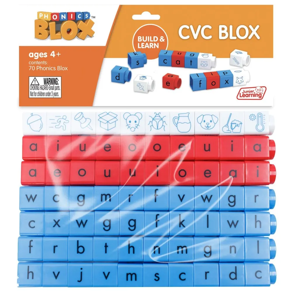Junior Learning Rainbow Phonics CVC Blox Set - 70 Color-Coded Blocks