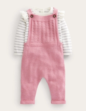 Knitted Dungaree Set-Almond Pink
