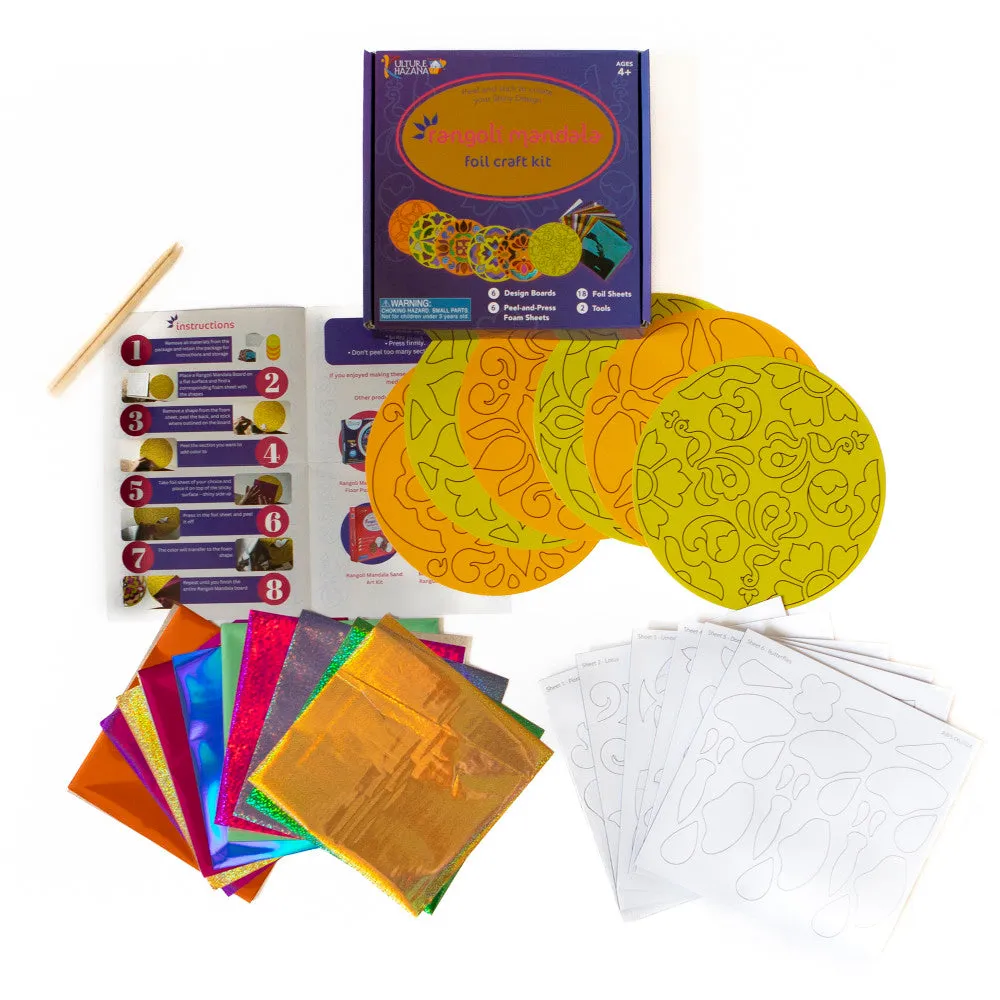 Kulture Khazana Rangoli Mandala Foil Craft Kit - DIY Shiny Designs, Ages 4 