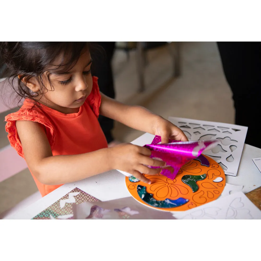 Kulture Khazana Rangoli Mandala Foil Craft Kit - DIY Shiny Designs, Ages 4 