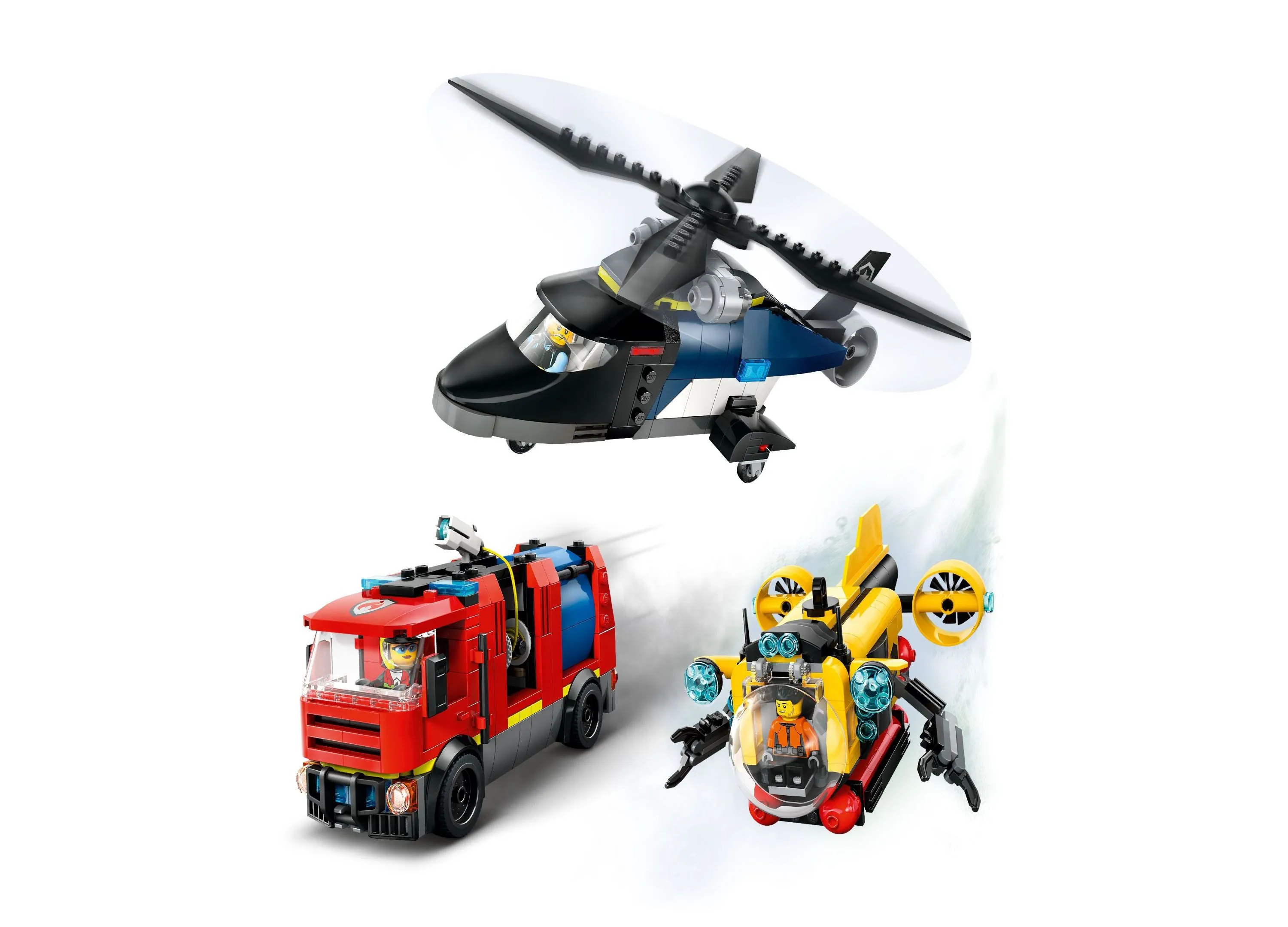 LEGO City Rescue Adventure Building Set - Helicopter, Fire Truck, Submarine - 874 Pieces