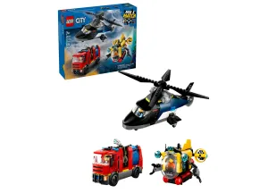 LEGO City Rescue Adventure Building Set - Helicopter, Fire Truck, Submarine - 874 Pieces