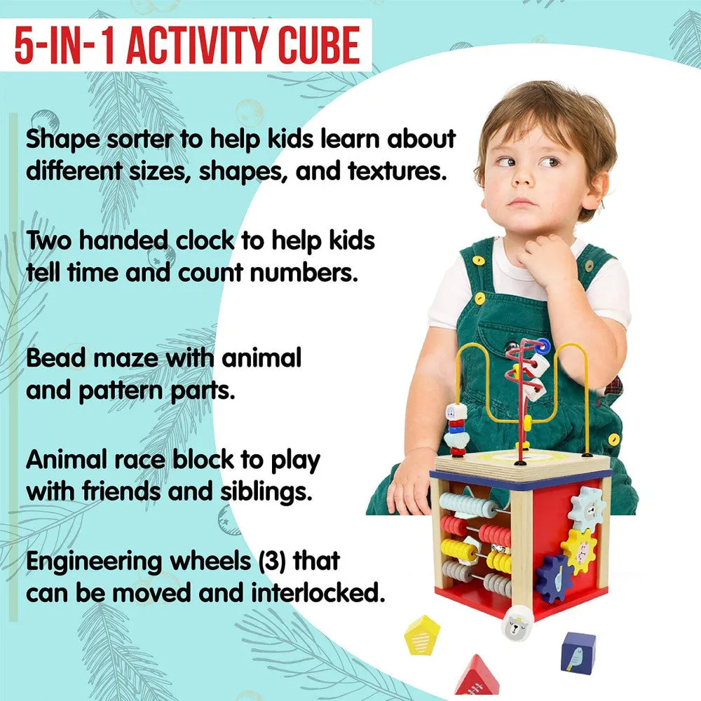 LEO & FRIENDS Alice 5-in-1 Activity Cube - Montessori-Approved Interactive Toy