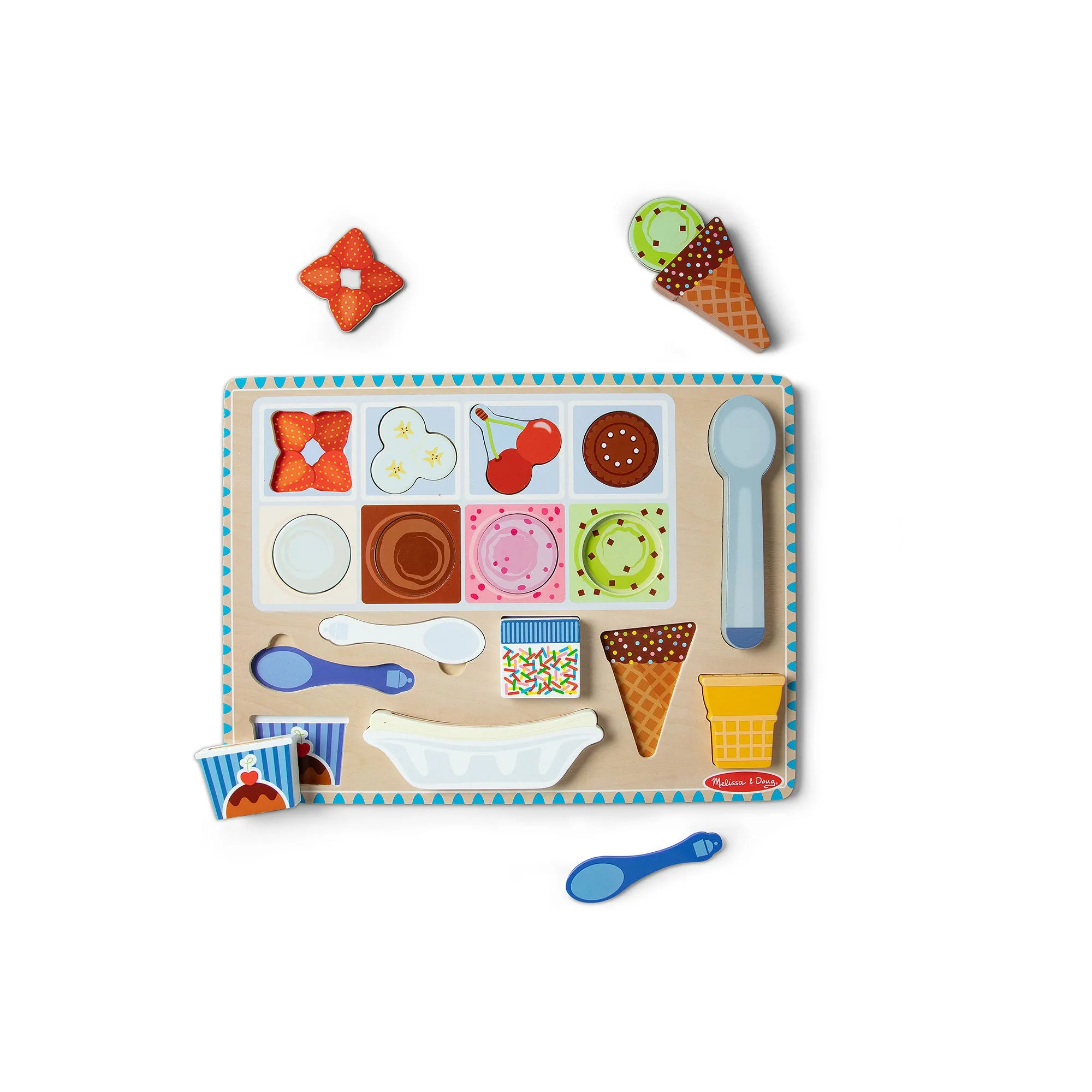 Melissa & Doug Ice Cream Wooden Magnetic Puzzle Play Set, 16pc Magnet with Scooper