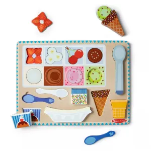 Melissa & Doug Ice Cream Wooden Magnetic Puzzle Play Set, 16pc Magnet with Scooper