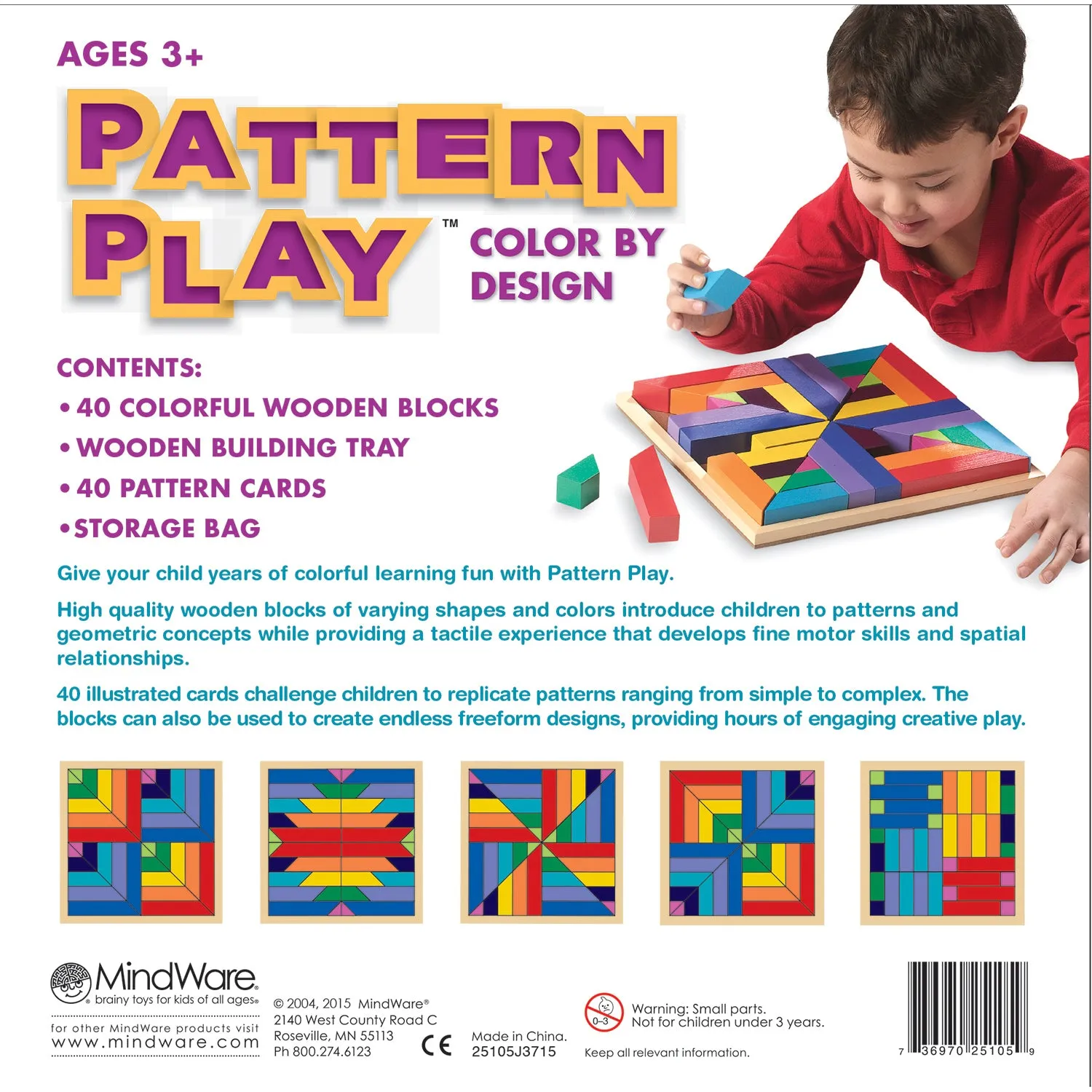 MindWare Pattern Play Colorful Wooden Block Set - 40 Pieces