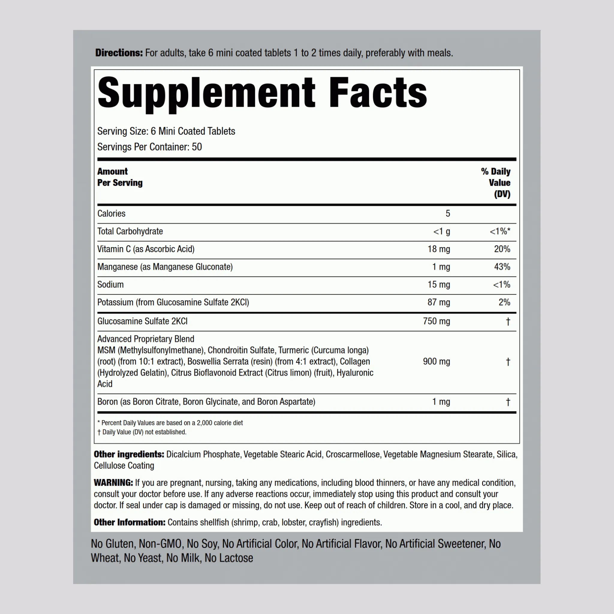 Mini Tabs Advanced Glucosamine Chondroitin MSM Plus Turmeric, 300 Mini Coated Tablets, 2  Bottles
