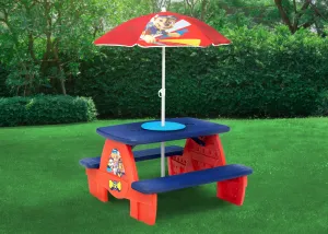 PAW Patrol 4 Seat Activity Picnic Table with Umbrella and Lego Compatible Tabletop