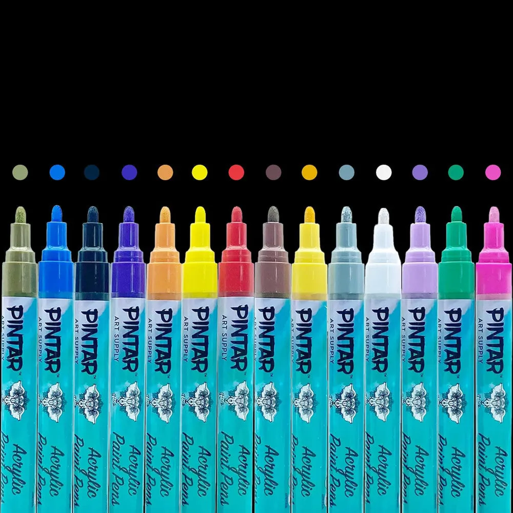 Pintar Craft Series Acrylic Paint Markers - Medium 5mm Tip, 14 Pack Vibrant Colors