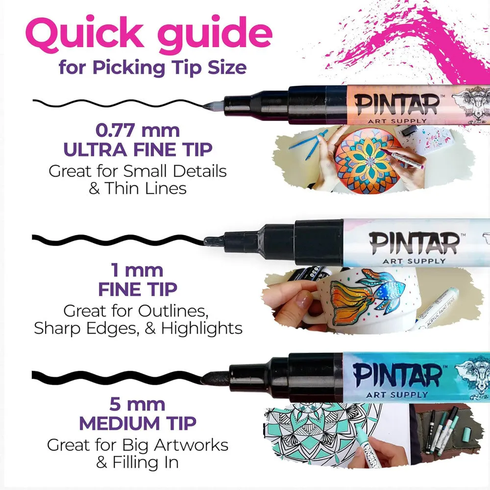 Pintar Craft Series Acrylic Paint Markers - Medium 5mm Tip, 14 Pack Vibrant Colors