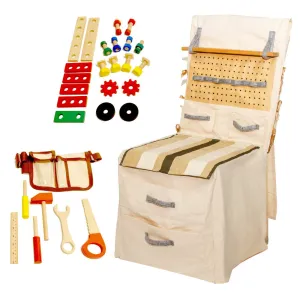 PopOhVer 39-Piece Pretend Play Builder Set - Realistic Wooden Tools