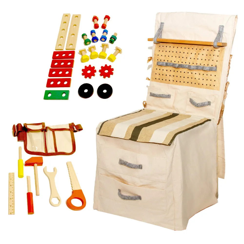 PopOhVer 39-Piece Pretend Play Builder Set - Realistic Wooden Tools