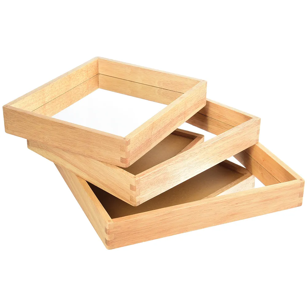 Reflective Observation Trays | Set of 3 Double-Sided Mirrored Wooden Trays for Exploring Light, Shadows & Structures