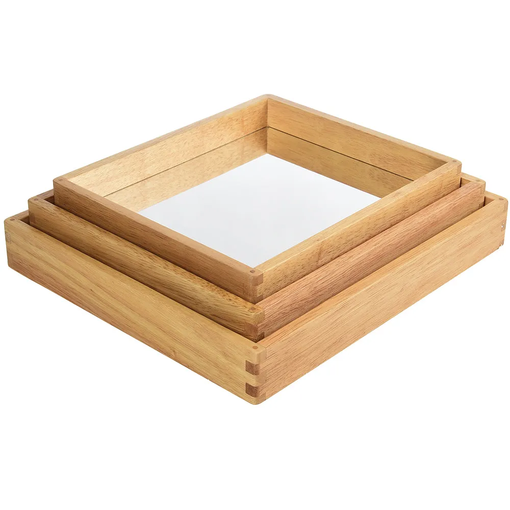 Reflective Observation Trays | Set of 3 Double-Sided Mirrored Wooden Trays for Exploring Light, Shadows & Structures