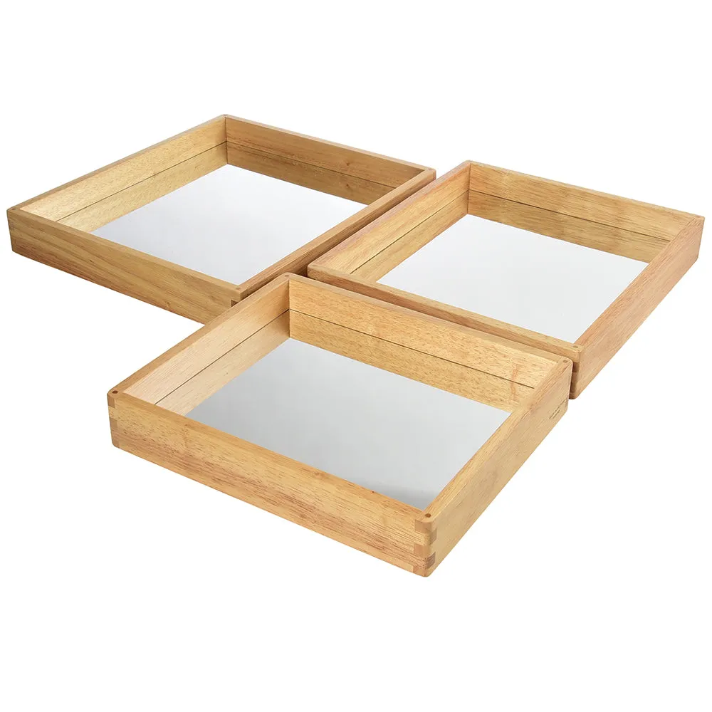 Reflective Observation Trays | Set of 3 Double-Sided Mirrored Wooden Trays for Exploring Light, Shadows & Structures