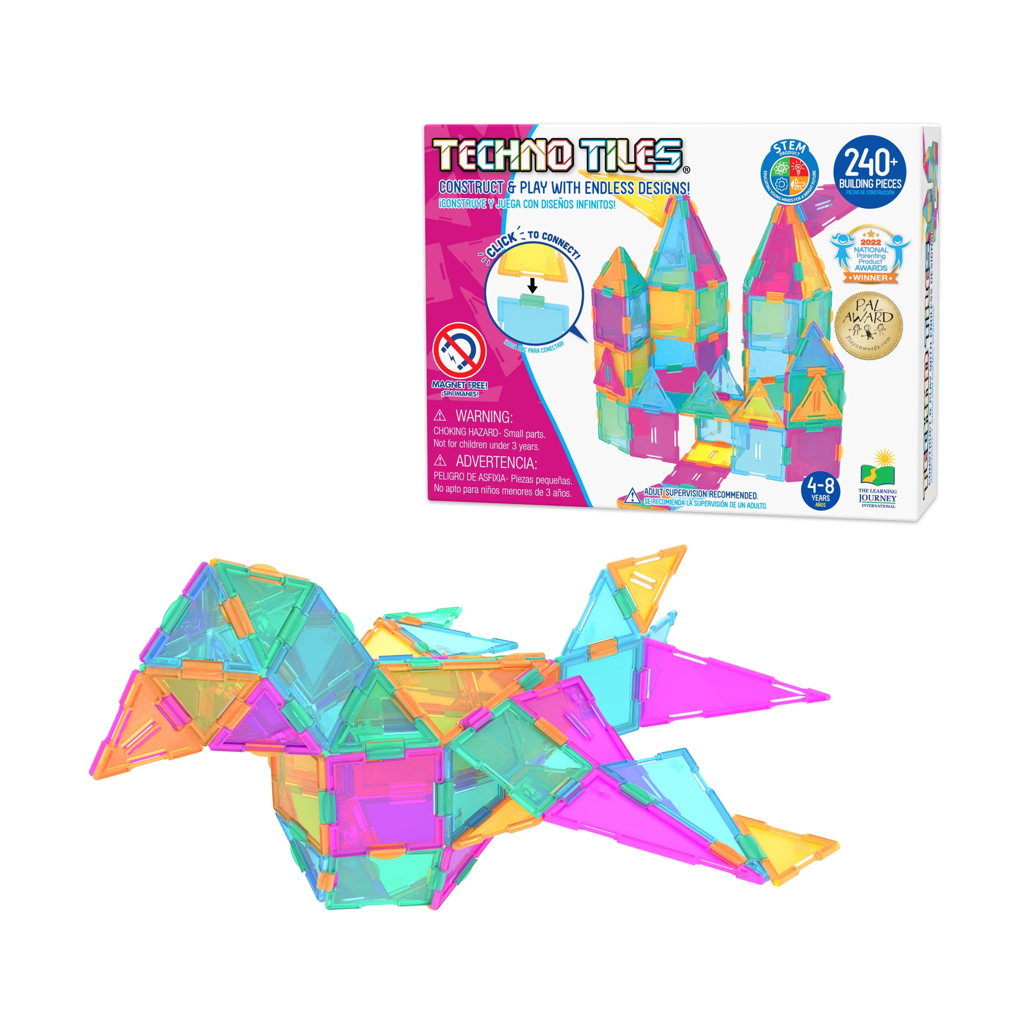 Techno Tiles Geometric Snap & Build Pastel Set - 240  Pieces