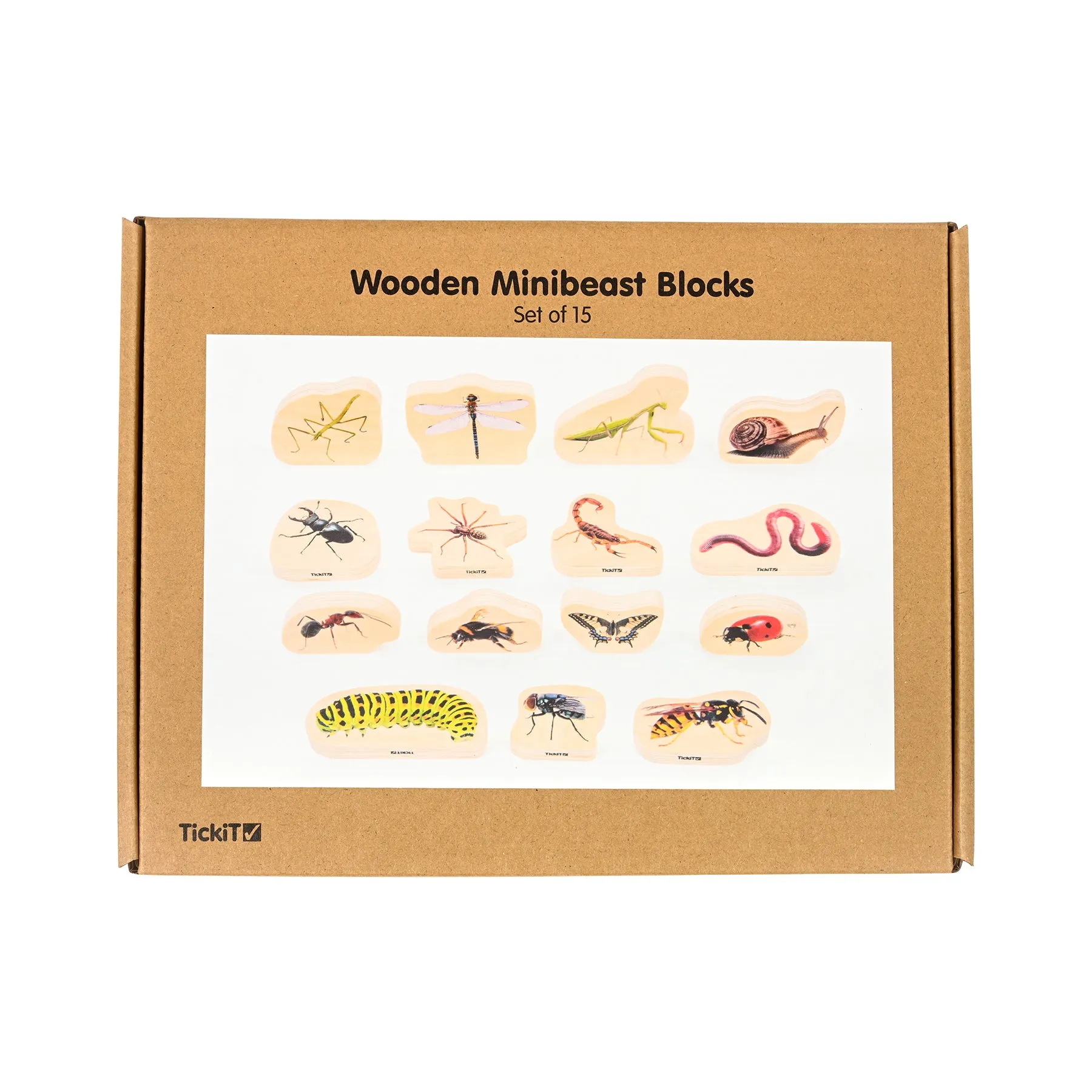 TickiT Wooden Minibeast Blocks – 15 Piece Learning Set