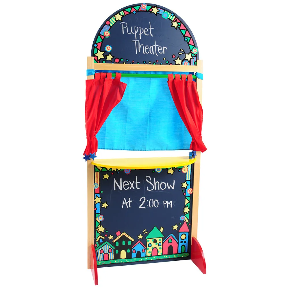 Wooden Puppet Theater with Pullback Curtain