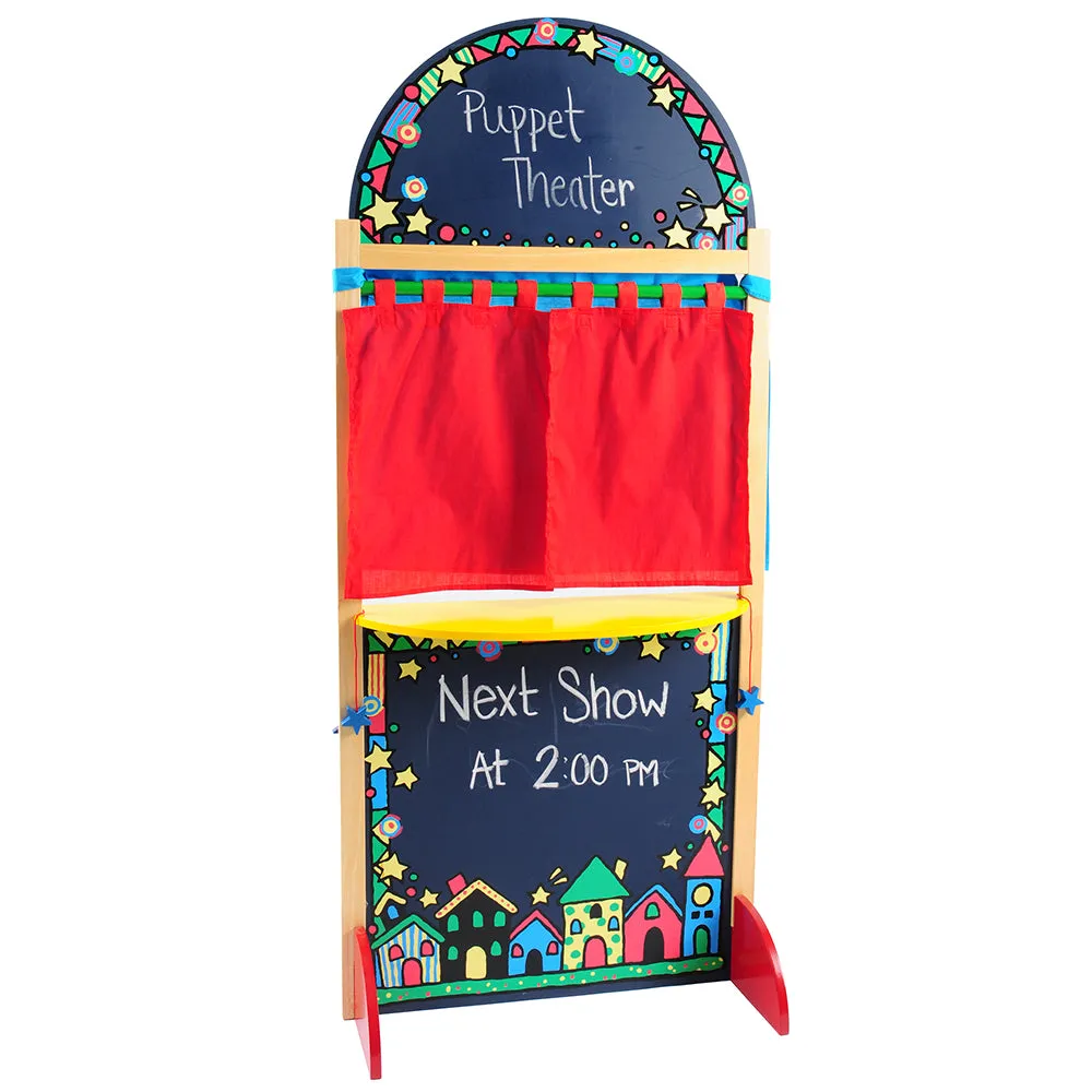 Wooden Puppet Theater with Pullback Curtain