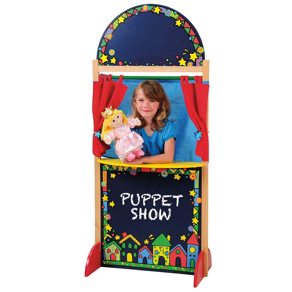 Wooden Puppet Theater with Pullback Curtain